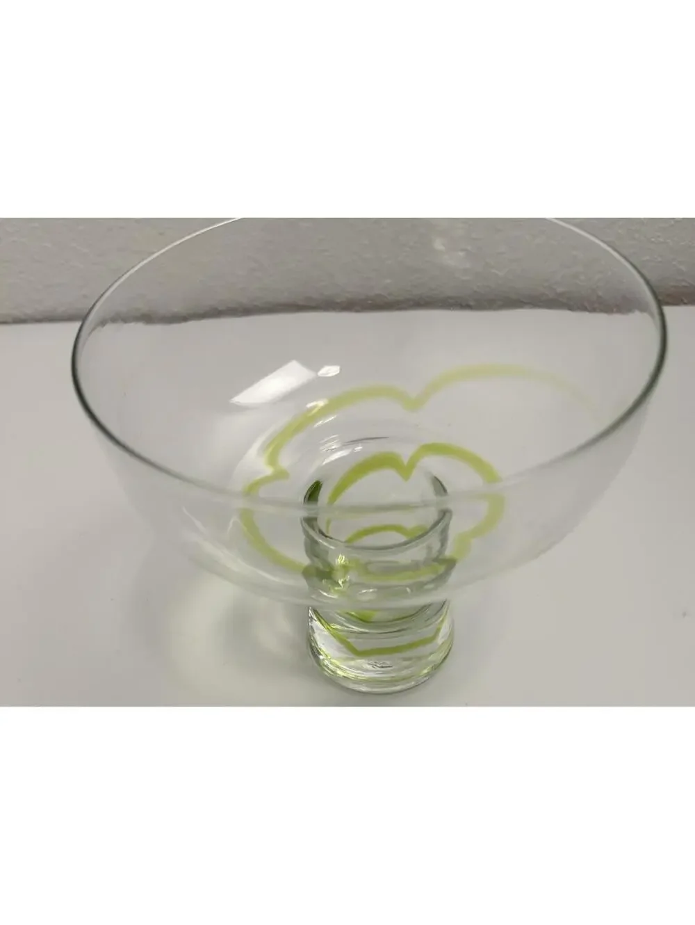 Pier 1 Mouth Blown Margarita Glass wirh Lovely Green Swirl on Stem and Bowl.